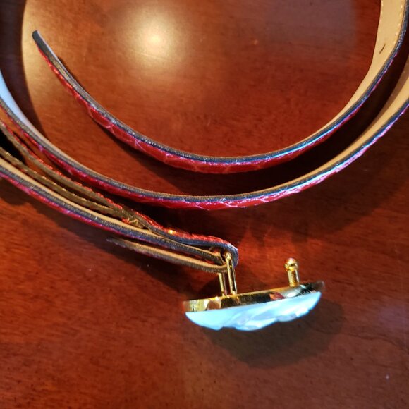 Lalique Paris Crystal Buckle Belt Red Glazed Exotic Leather 40” Original main image 12